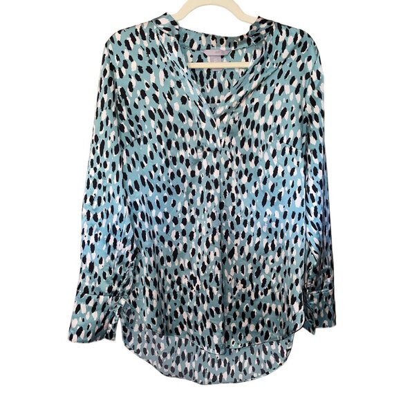 H&M Womens Animal Print V-Neck Blouse Size S Teal & Black - Picture 1 of 10